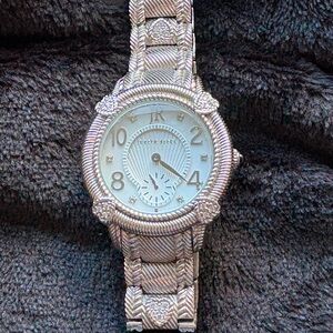 Judith Ripka Sterling Silver and Stainless Steel Heart-Engraved Watch